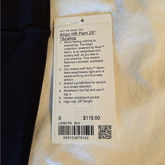 NWT Lululemon Align High Rise Scallop 25" Length in Black Size 6 - Picture 4 of 8